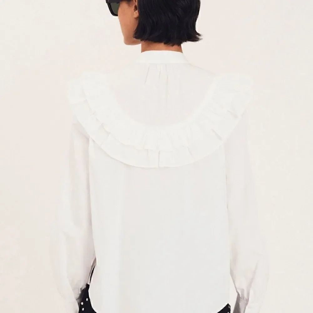 NWT Derek Lam Renee Long Sleeve Ruffle Button Down White Blouse - Picture 7 of 14